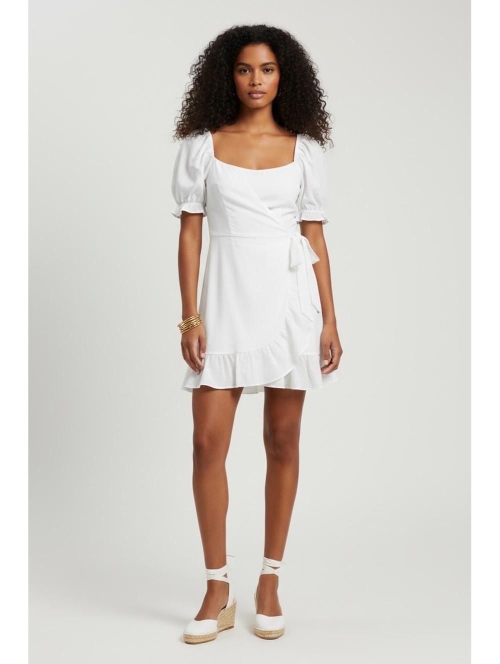 NWT Trixxi White Puff Sleeve Faux-Wrap Ruffle Mini Dress XL